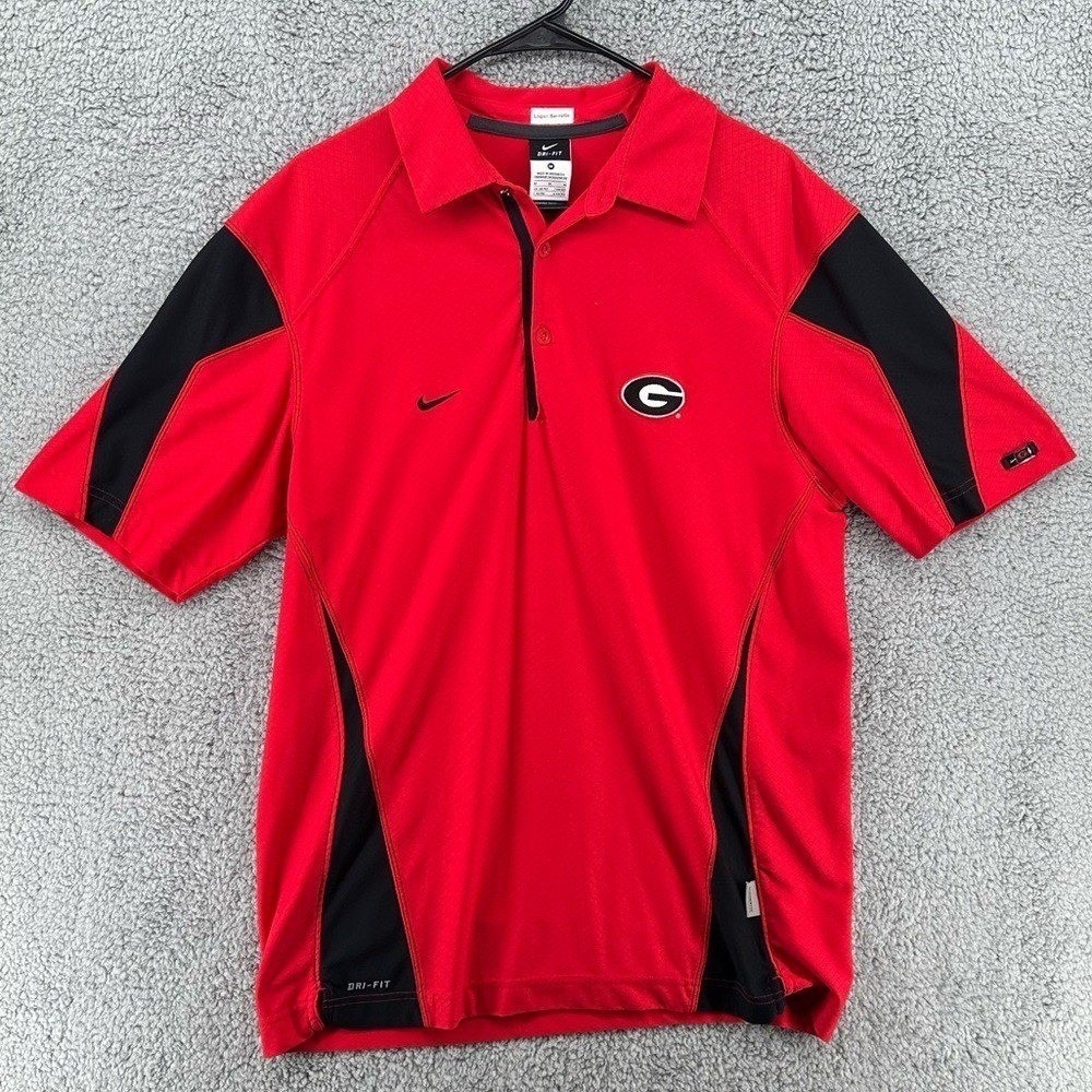Nike Georgia Bulldogs Dri-FIT Red‎ Black Golf Polo Shirt Men's Sz Medium
